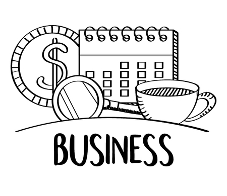 business calendar money coffee magnifier doodle vector illustrationのイラスト素材
