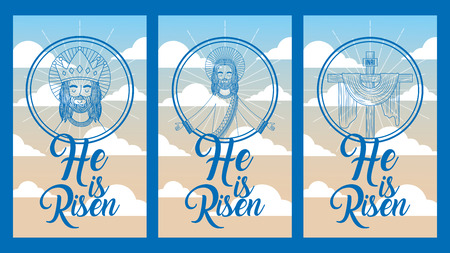 collection banners he is risen jesus in heaven image vector illustrationのイラスト素材
