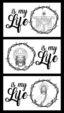 jesus is my life banners crown thorns spiritual vector illustrationのイラスト素材
