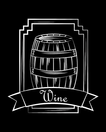 wine wooden barrel beverage stamp frame ribbon black vector illustrationのイラスト素材