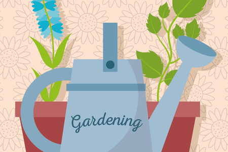 gardening watering can and pot plants vectorのイラスト素材