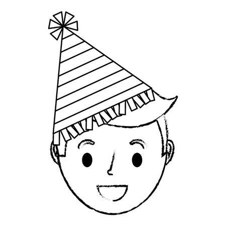 young face boy smiling with party hatvector illustration sketchのイラスト素材