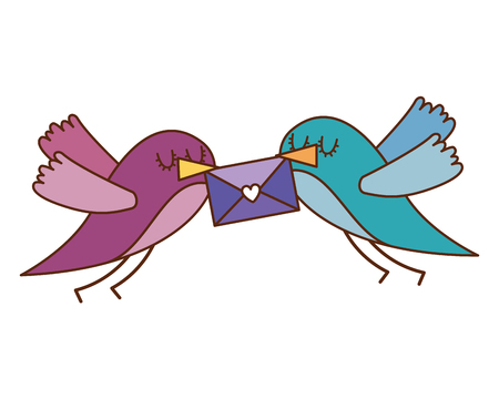 beautiful flying birds with message in beak lovely vector illustrationのイラスト素材