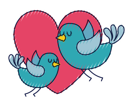 cute flying birds heart in love romance vector illustrationのイラスト素材