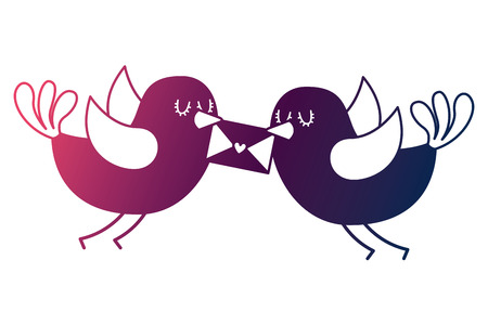 beautiful flying birds with message in beak lovely vector illustration degrade color designのイラスト素材