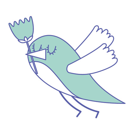 cartoon cute bird with tulip flower in beak vector illustration green pastel imageのイラスト素材
