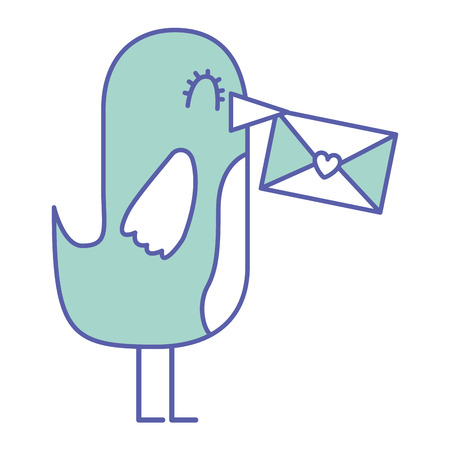 sweet bird with envelope message in beak cartoon vector illustration green pastel imageのイラスト素材