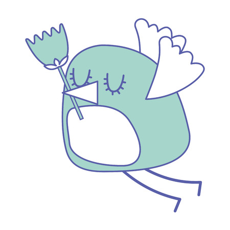 cartoon cute bird with tulip flower in beak vector illustration green pastel imageのイラスト素材