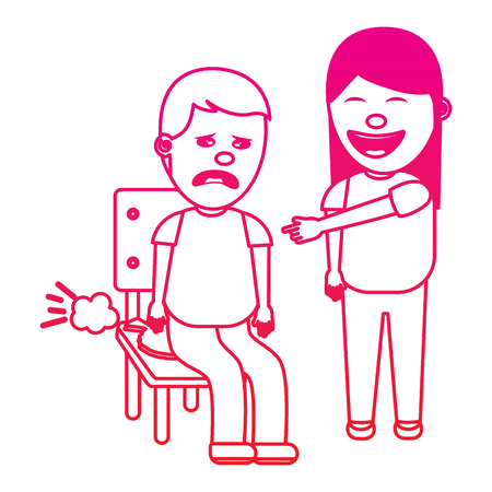 woman make joke a friend with cushion fools day vector illustration gradient color imageのイラスト素材