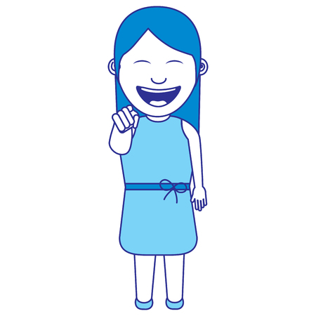 funny woman smiling and making a gesture pointing vector illustration blue imageのイラスト素材