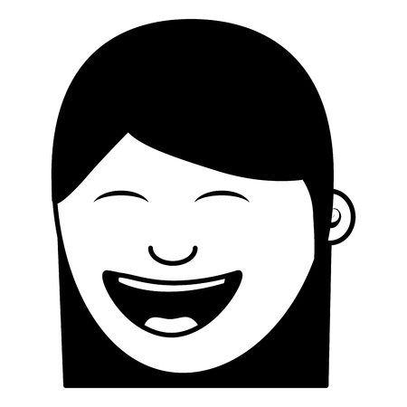 cartoon face woman happy laughing character vector illustration black and white imageのイラスト素材