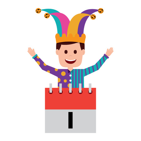 joker with jester hat and 1st. calendar vector illustrationのイラスト素材