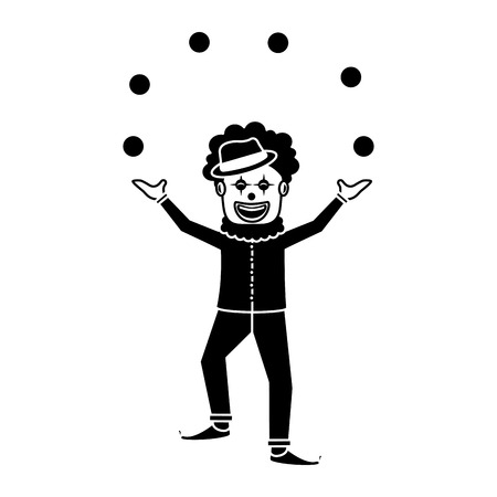 happy smiling clown juggling balls show character vector illustration black and white imageのイラスト素材
