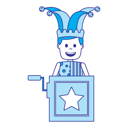 jack in the box surprise with jester and clothes hat vector illustration blue imageのイラスト素材