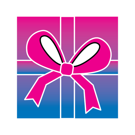 Square gift box with bow and ribbon top view closed vector illustration degrade color imageのイラスト素材