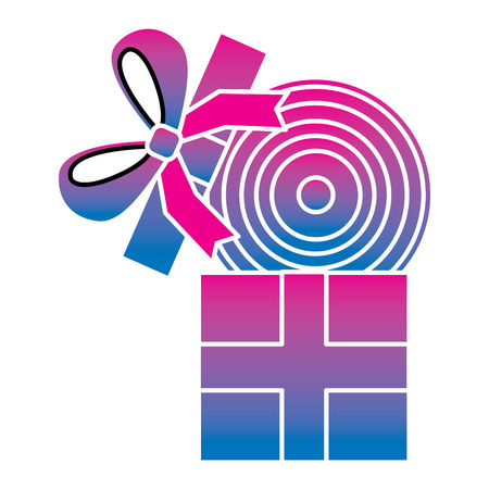Gift box with vinyl disc surprise vector illustration degrade color imageのイラスト素材