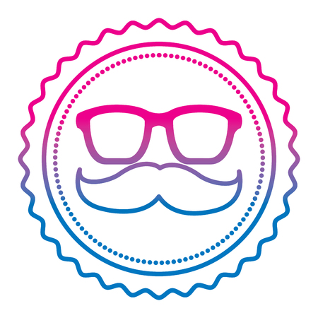 Vintage label mustache glasses hipster vector illustration gradient color line imageのイラスト素材