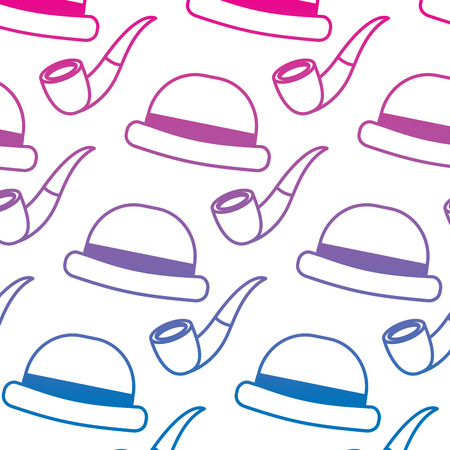 classic hat and tobacco pipe hipster style wallpaper vector illustration gradient color line imageのイラスト素材