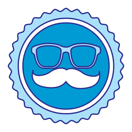 vintage label mustache glasses hipster vector illustration blue imageのイラスト素材