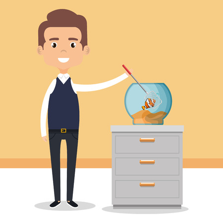 Adult with fish in aquarium vector illustration designのイラスト素材