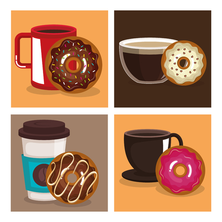 coffee and donuts set icons vector illustration designのイラスト素材