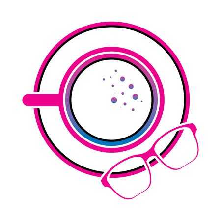 Coffee cup in dish and glasses top view vector illustrationのイラスト素材