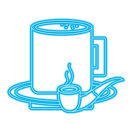A tobacco pipe and coffee cup in plate vector illustration blue neonのイラスト素材