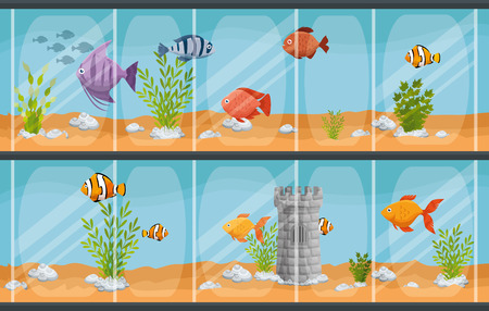 Beautiful aquarium with fish vector illustration designのイラスト素材