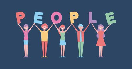 standing characters holding letters of people vector illustrationのイラスト素材