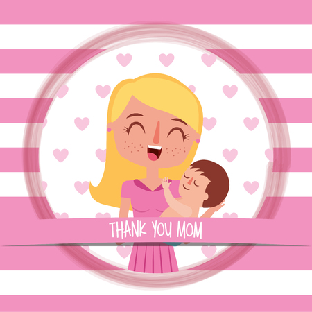 cute mom carrying her baby - mothers day vector illustrationのイラスト素材
