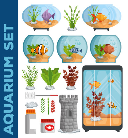 set beautiful aquariums icons vector illustration designのイラスト素材