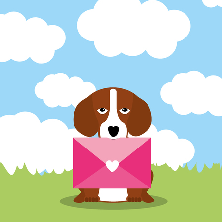 cute dog with envelope mail in mouth - vector illustrationのイラスト素材