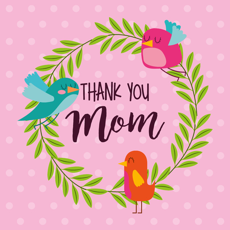 wreath birds floral and dots background - mothers day vector illustrationのイラスト素材