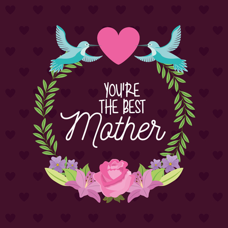 best mom wreath floral birds flowers - mothers day vector illustrationのイラスト素材