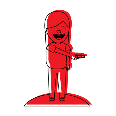 smiling woman holding object for a joke vector illustration red imageのイラスト素材