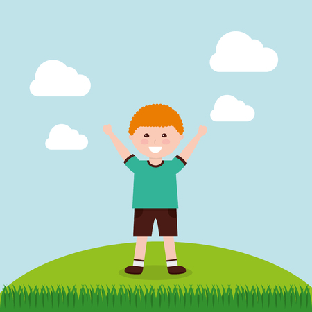 A happy cartoon boy raising hands vector illustrationのイラスト素材