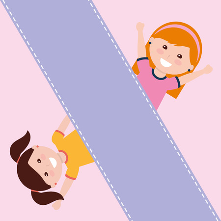 Happy smiling cute little girls card vector illustration.のイラスト素材