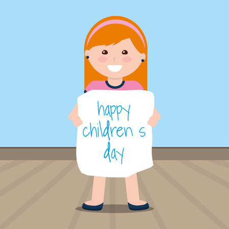 Cute little girl holding children's day placard vector illustration.のイラスト素材