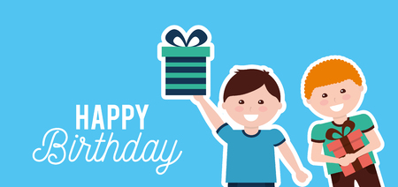 A happy birthday boys holding gift boxes card vector illustrationのイラスト素材