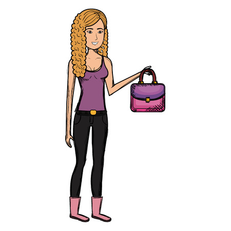 beautiful woman with elegant handbag vector illustration designのイラスト素材