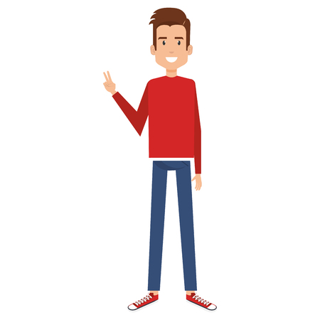 young man gesturing peace and love avatar character vector illustration designのイラスト素材