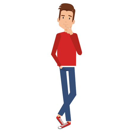 man in thoughtful pose avatar character vector illustration designのイラスト素材