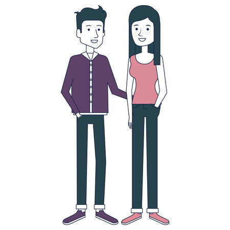 young couple avatars characters vector illustration designのイラスト素材