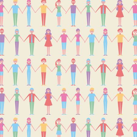 People happy holding hands together pattern vector illustrationのイラスト素材