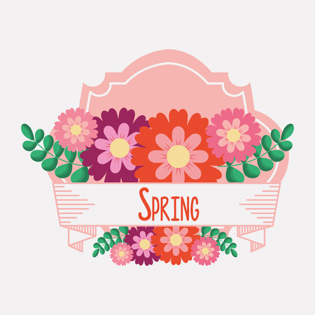 hello spring arrangement flowers delicate label vector illustrationのイラスト素材