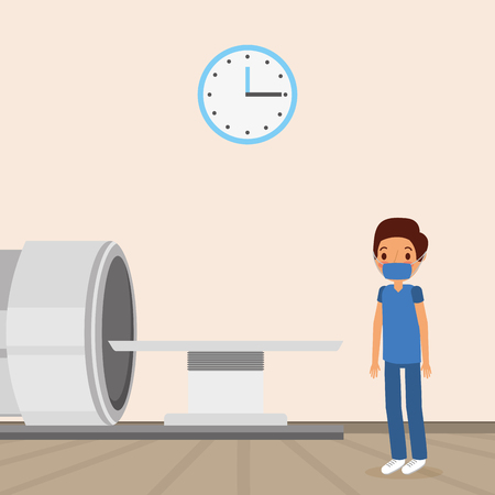 medical doctor with mri machine and clock in wall vector illustrationのイラスト素材