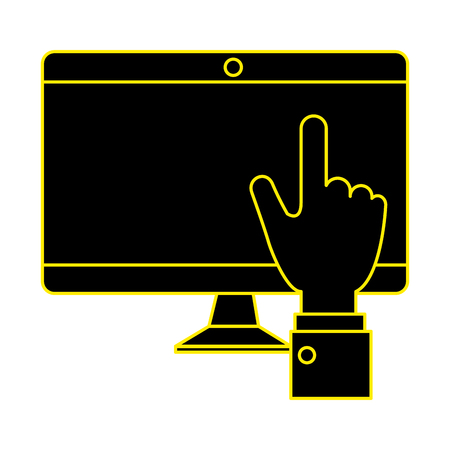 computer display with hand touching vector illustration designのイラスト素材