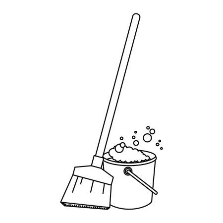 Sweep broom with plastic bucket vector illustration designのイラスト素材