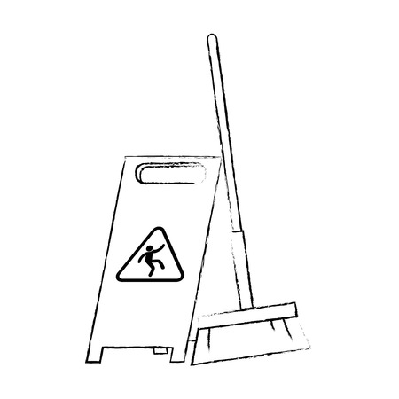 slippery floor sign with broom vector illustration designのイラスト素材