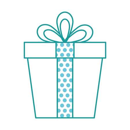 Blue and white gift box icon with a ribbon with circle patternsのイラスト素材